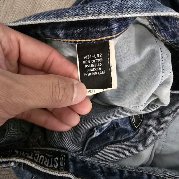 VTG Y2K Structure Relaxed Fit Jeans Men 31x32* Straight Leg Dark Rinse Baggy - Picture 8 of 14